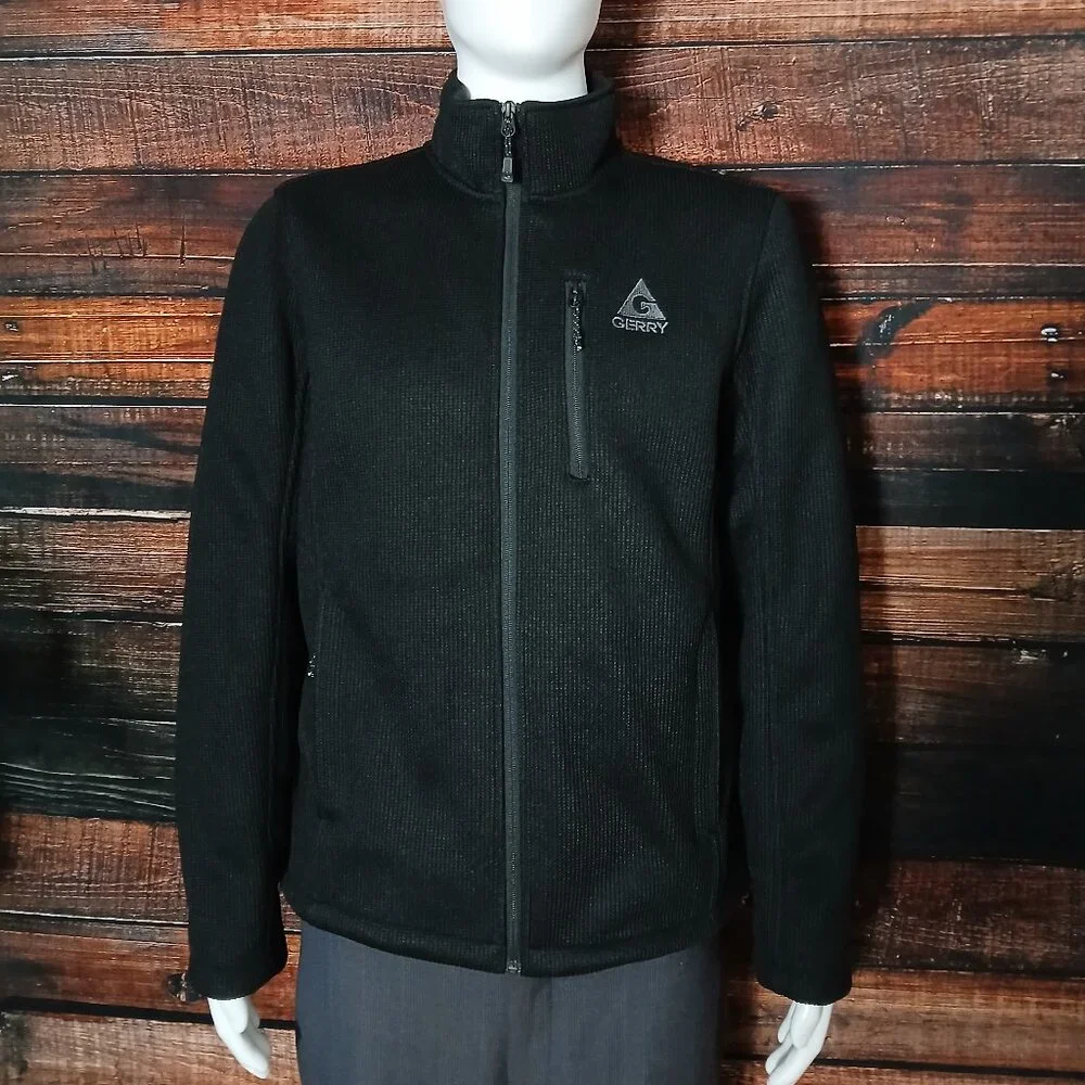 Gerry Jacket Mens M Black Fleece Lined Thick Knit Full Zip Zipped Pockets - Picture 3 of 11